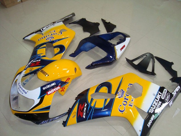 Gelb Blau Corona Extra Motul 01-03 Suzuki GSXR 750 Motorrad Verkleidung Gelb Blau Corona Extra Motul 01-03 Suzuki GSXR 750 Motorrad Verkleidung
