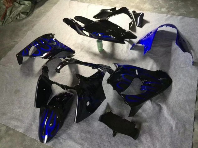 Glänzend Schwarz Blau Flamme 00-01 Kawasaki ZX9R Motorrad Verkleidung Glänzend Schwarz Blau Flamme 00-01 Kawasaki ZX9R Motorrad Verkleidung