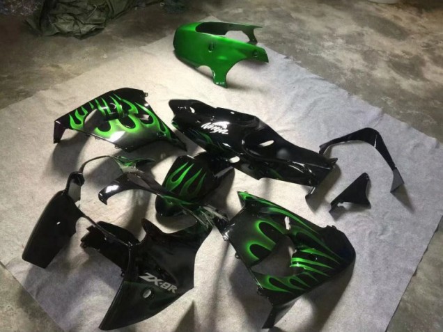 Glänzend Schwarze grüne Flamme 00-01 Kawasaki ZX9R Motorrad Verkleidung Glänzend Schwarze grüne Flamme 00-01 Kawasaki ZX9R Motorrad Verkleidung