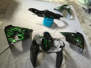 Glänzend Schwarze grüne Flamme 02-03 Kawasaki ZX9R Motorrad Verkleidung