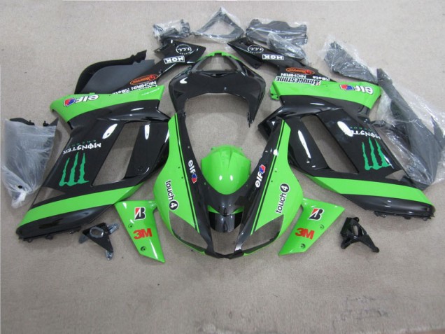 Grün Schwarz 3M Monster 07-08 Kawasaki ZX6R Motorrad Verkleidung Grün Schwarz 3M Monster 07-08 Kawasaki ZX6R Motorrad Verkleidung
