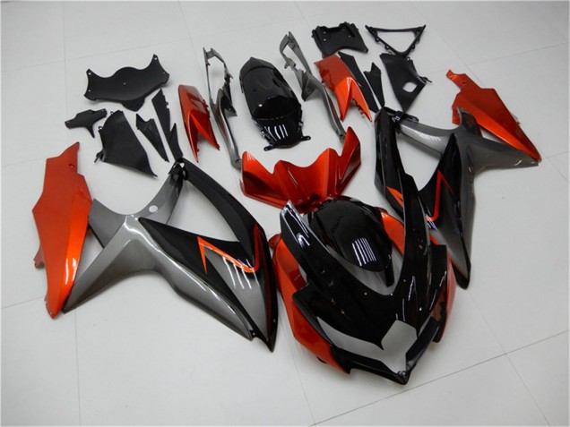 Suzuki GSXR 600/750 Motorrad Verkleidung 2008-2010 - Orange Grau Glanzendes Schwarz