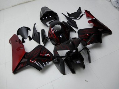 Honda CBR600RR Motorrad Verkleidung Kit 2005-2006 - Glanzendes Schwarz Rot Flamme