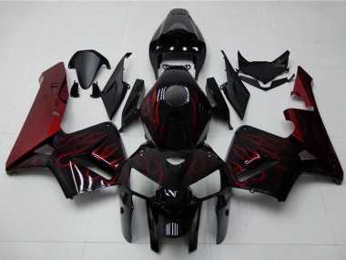 Honda CBR600RR Motorrad Verkleidung Kit 2005-2006 - Glanzendes Schwarz Rot Flamme