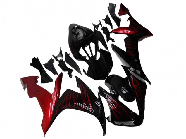 Yamaha YZF R1 Motorrad Verkleidung 2004-2006 - Glanzendes Schwarz Rot Flamme