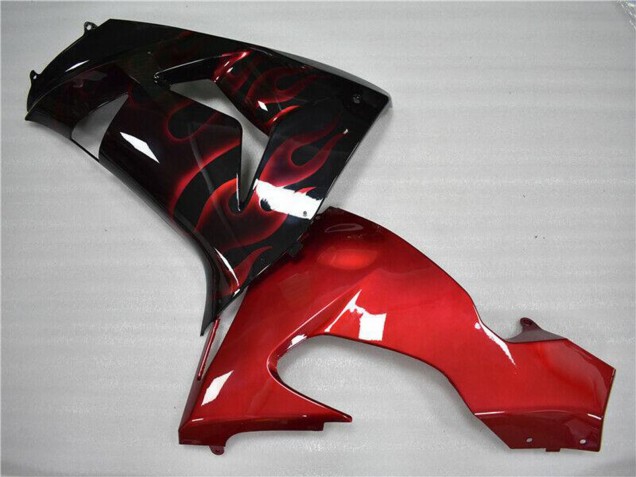 Kawasaki ZX10R Motorrad Verkleidung 2006-2007 - Glanzendes Schwarz Rot Flamme