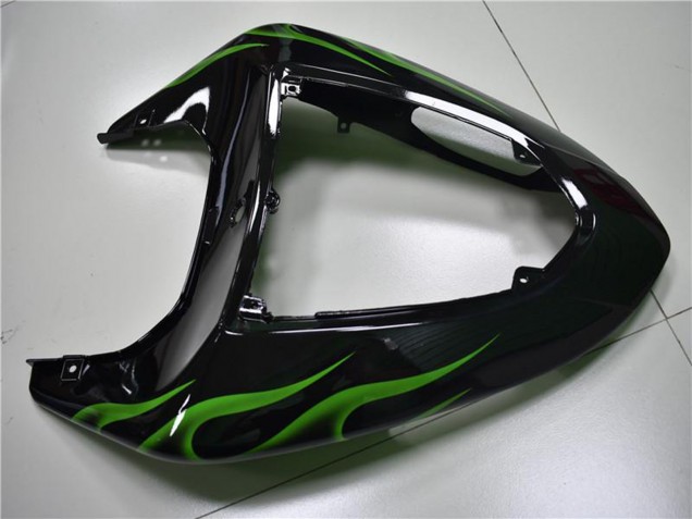 Kawasaki ZX10R Motorrad Verkleidung 2006-2007 - Glanzendes Schwarz Grun Flamme