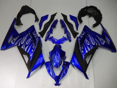 Kawasaki Ninja 300 EX300R Motorrad Verkleidung 2013-2024 - Blau Schwarz Weiss Flamme