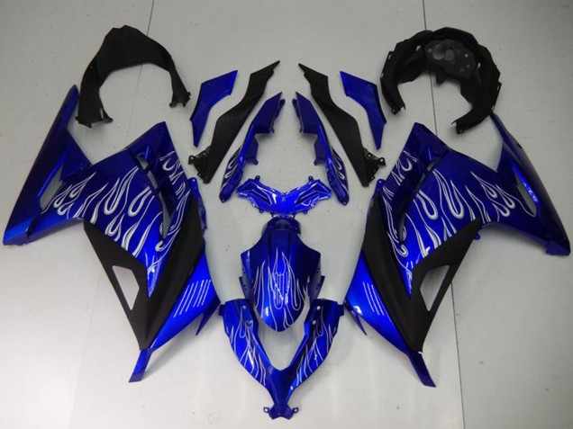 Kawasaki Ninja 300 EX300R Motorrad Verkleidung 2013-2024 - Blau Schwarz Weiss Flamme