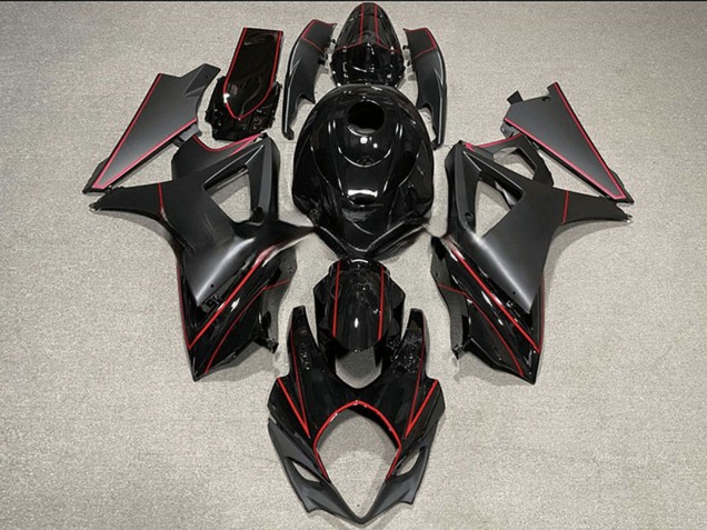 Suzuki GSXR 1000 Motorrad Verkleidung 2007-2008 - Glanzendes Schwarz Matt Schwarz Rotmen