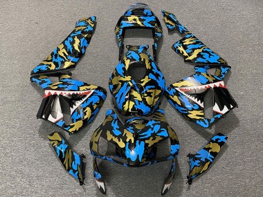 Honda CBR600RR Motorrad Verkleidung 2003-2004 - Blau Gold Camouflage Hai