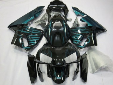 Honda CBR600RR Motorrad Verkleidung 2003-2004 - Glanzendes Schwarz Grun Flamme