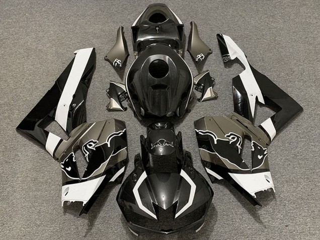 Honda CBR600RR Motorrad Verkleidung 2013-2023 - Schwarzer Carbonfaser Stil Weiss bull