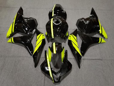 Honda CBR600RR Motorrad Verkleidung 2009-2012 - Glanzendes Schwarz Hohe Sichtbarkeit Gelb Streifen