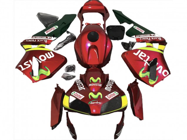 Honda CBR600RR Motorrad Verkleidung 2003-2004 - Rot Gelb Grun MoviStar