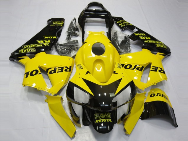 Honda CBR600RR Motorrad Verkleidung 2003-2004 - Gelb Glanzendes Schwarz Repsol