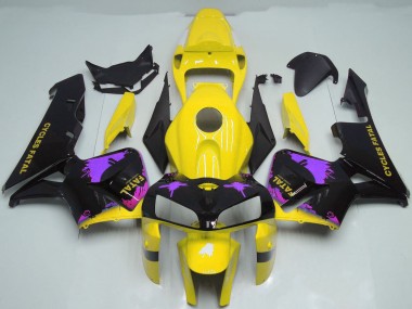 Honda CBR600RR Motorrad Verkleidung 2005-2006 - Glanzendes Schwarz Gelb Lila Spritzer