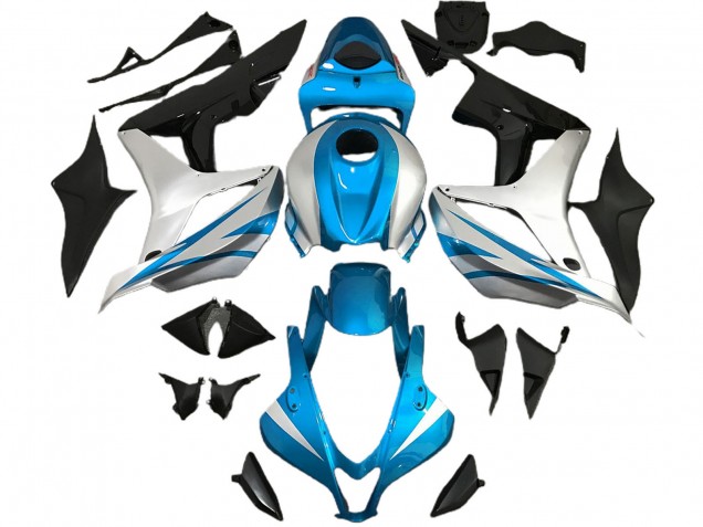 Honda CBR600RR Motorrad Verkleidung 2007-2008 - Silber Hellblau Glanzendes Schwarz OEM Stil