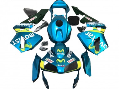 Honda CBR600RR Motorrad Verkleidung 2003-2004 - Hellblau Gelb Grun MoviStar