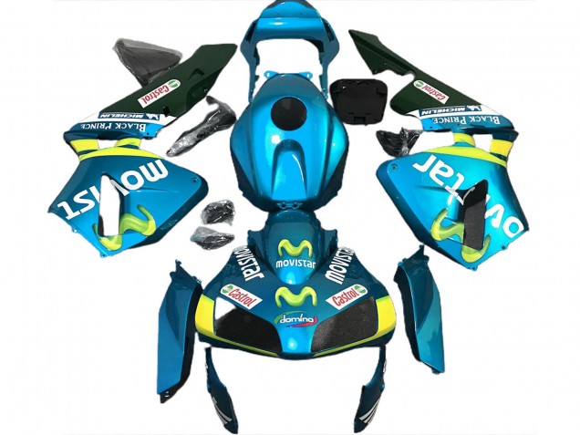 Honda CBR600RR Motorrad Verkleidung 2003-2004 - Hellblau Gelb Grun MoviStar