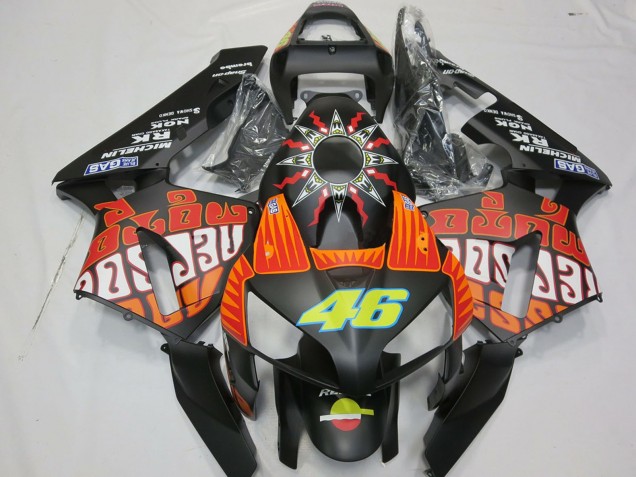 Honda CBR600RR Motorrad Verkleidung 2003-2004 - Matt Schwarz Orange Gelb Rossi 46