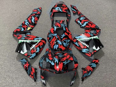 Honda CBR600RR Motorrad Verkleidung 2003-2004 - Rot Blau Camouflage Hai