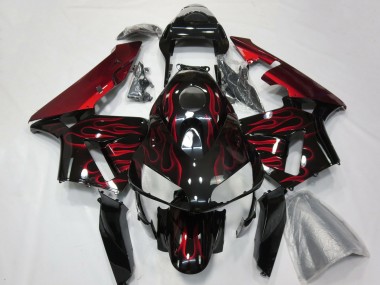 Honda CBR600RR Motorrad Verkleidung 2003-2004 - Glanzendes Schwarz Rot Flamme