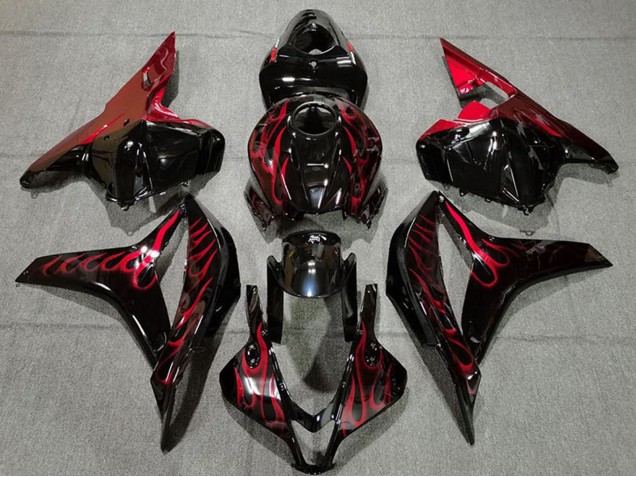 Honda CBR600RR Motorrad Verkleidung 2009-2012 - Glanzendes Schwarz Rot Flamme