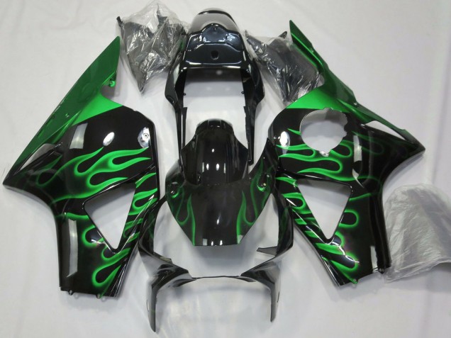 Honda CBR954RR Motorrad Verkleidung 2002-2003 - Glanzendes Schwarz Grun Flamme