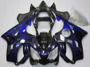 Honda CBR600 F4i Motorrad Verkleidung 2001-2003 - Glanzendes Schwarz Blau Flamme