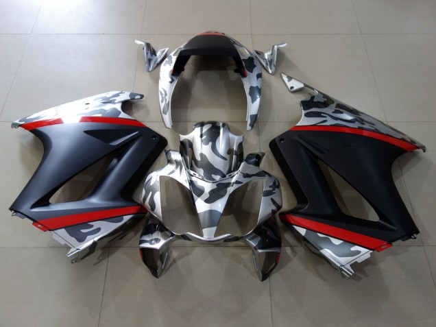 Honda VFR 800 Motorrad Verkleidung 2002-2013 - Grau Camouflage Rot Matt Schwarz