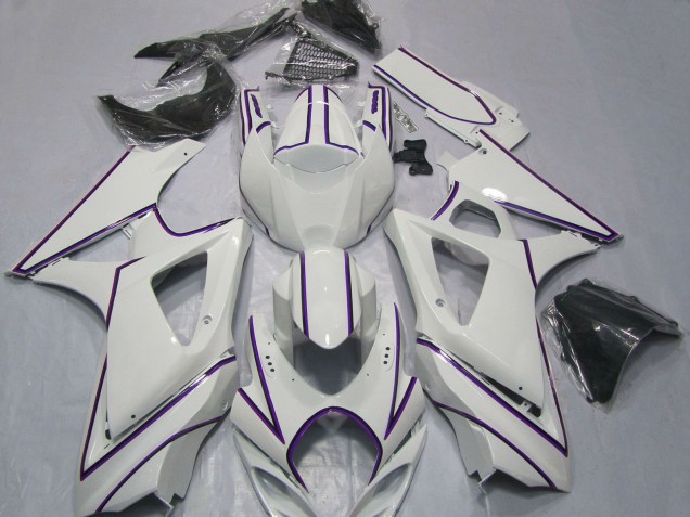 Suzuki GSXR 1000 Motorrad Verkleidung 2007-2008 - Glanzendes Weiss Lila PinStreifen
