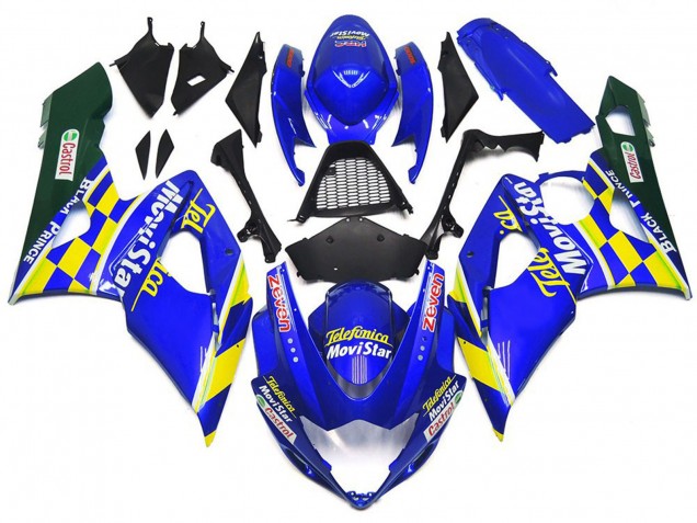 Suzuki GSXR 1000 Motorrad Verkleidung 2005-2006 - Blau Gelb Grun MoviStar Castrol