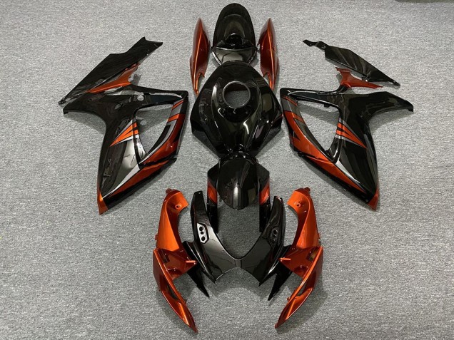 Suzuki GSXR 600 / GSXR 750 Motorrad Verkleidung 2006-2007 - Glanzendes Schwarz Orange