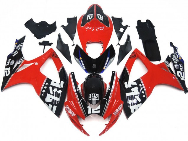 Suzuki GSXR 600 / GSXR 750 Motorrad Verkleidung 2006-2007 - Rot Glanzendes Schwarz Weiss