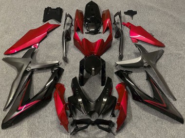Suzuki GSXR 600 / GSXR 750 Motorrad Verkleidung 2008-2010 - Rot Glanzendes Schwarz Matt Schwarz