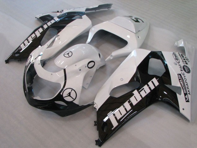 Suzuki GSXR 600 / GSXR 750 Motorrad Verkleidung 2001-2003 - Weiss Glanzendes Schwarz Jordan Michelin