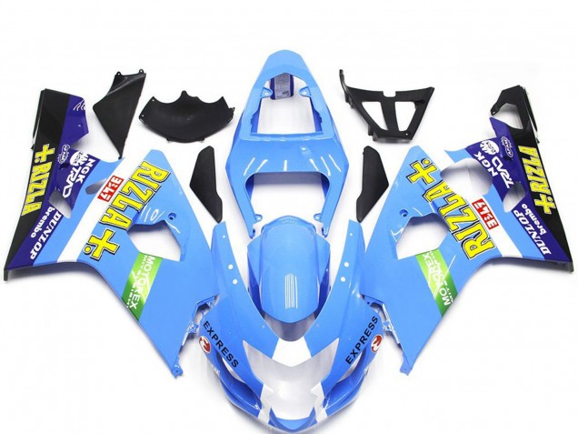 Suzuki GSXR 600 / GSXR 750 Motorrad Verkleidung 2004-2005 - Hellblau Grun Gelb Rizla Stil