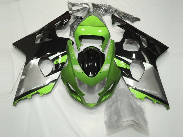 Suzuki GSXR 600 / GSXR 750 Motorrad Verkleidung 2004-2005 - Grun Silber Glanzendes Schwarz