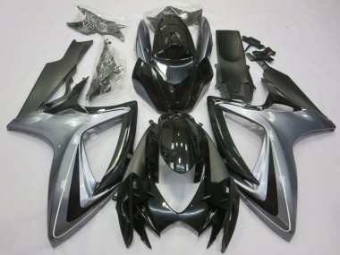 Suzuki GSXR 600 / GSXR 750 Motorrad Verkleidung 2006-2007 - Silber Glanzendes Schwarz Matt Schwarz