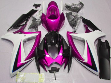 Suzuki GSXR 600 / GSXR 750 Motorrad Verkleidung 2006-2007 - Weiss Rosa Glanzendes Schwarz