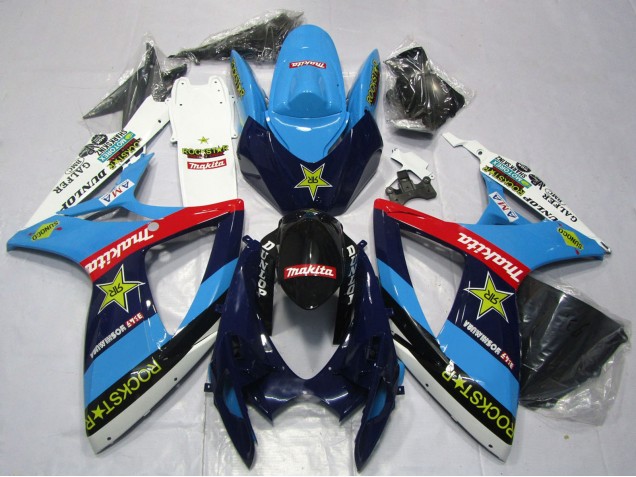Suzuki GSXR 600 / GSXR 750 Motorrad Verkleidung 2006-2007 - Blau Weiss Rot Glanzendes Schwarz RockStar