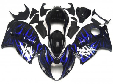 Suzuki GSXR 1300 Motorrad Verkleidung 1996-2007 - Glanzendes Schwarz mit Dunkel Blau Flamme