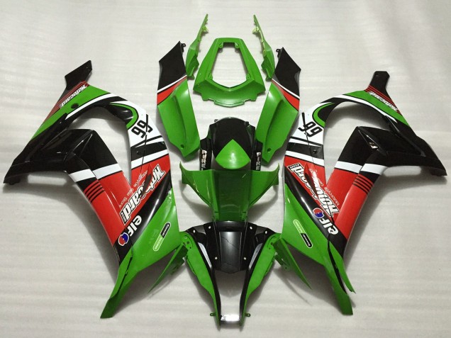 Kawasaki ZX10R Motorrad Verkleidung 2011-2015 - Grun Rot Weiss Schwarz Elf Motocard 66