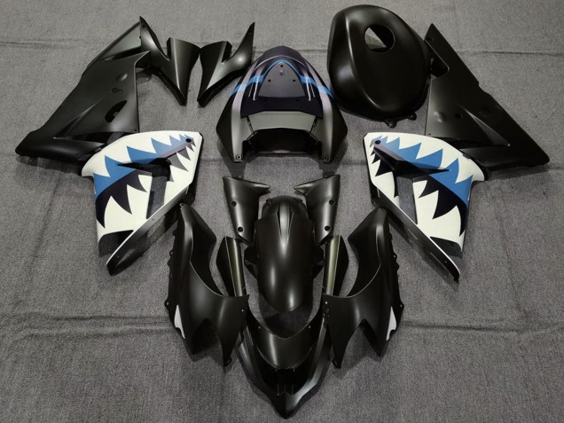 Kawasaki ZX10R Motorrad Verkleidung 2004-2005 - Matt Schwarz und Hellblau Hai