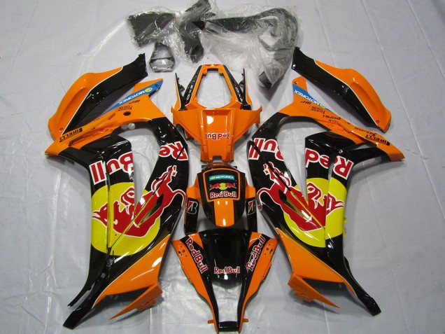 Kawasaki ZX10R Motorrad Verkleidung 2011-2015 - Orange Gelb Glanzendes Schwarz Red Bull