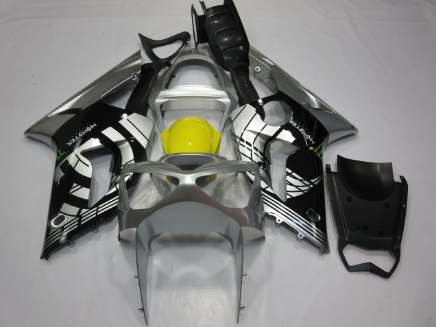 Kawasaki ZX6R Motorrad Verkleidung 2003-2004 - Silber Gelb Glanzendes Schwarz