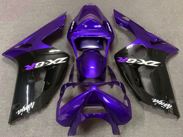 Kawasaki ZX6R Motorrad Verkleidung 2003-2004 - Lila Glanzendes Schwarz