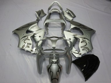 Kawasaki ZX6R Motorrad Verkleidung 2000-2002 - Silber Schwarz Flamme