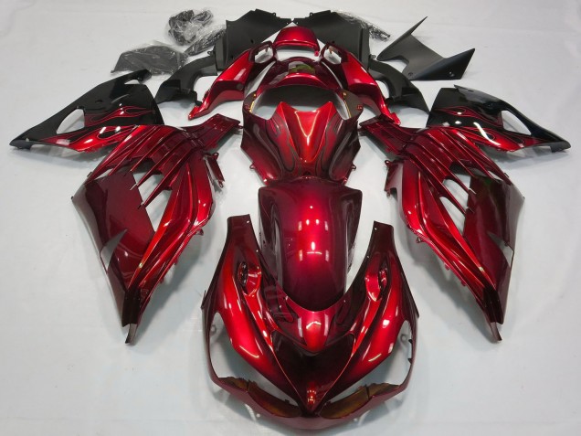 Kawasaki ZX14R ZZR1400 Motorrad Verkleidung 2012-2024 - Rot Glanzendes Schwarz